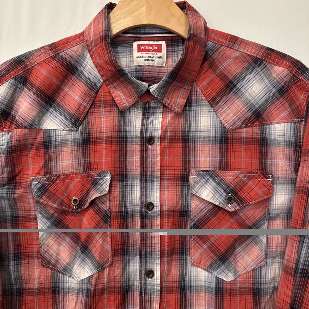 Wrangler Plaid Western Shirt Flannel Long Sleeve Button Up XL Flap Cotton Blend